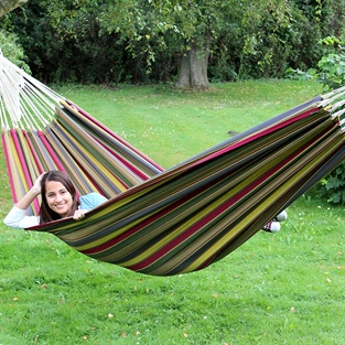 Forest Hammock. Hammocks in green striped strong fabric