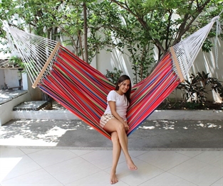 Mexico Pink hammock in fabric with width wood sticks of 140 cm